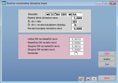 Primer izračun mesečne obrestne mere iz letne obrestne mere