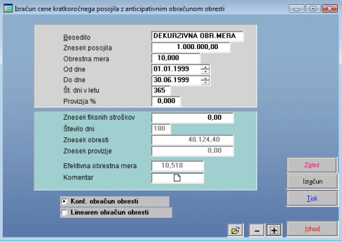 Primer izračuna dekurzivne obrestne mere iz anticipativne obrestne mere I