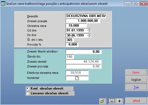 Primer izračuna dekurzivne obrestne mere iz anticipativne obrestne mere II