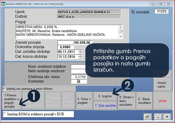 Primer izračuna efektivne obrestne mere